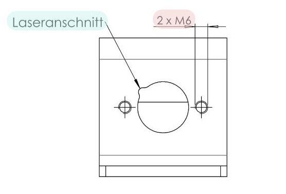 Technische Zeichnung eines Bauteils mit Anforderungen wie Gravur, Gewinde, Senkungen etc.