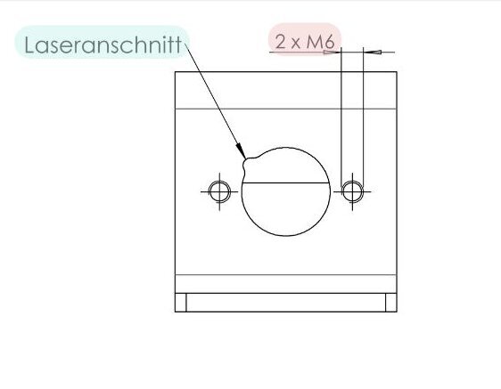 Technische Zeichnung eines Bauteils mit Anforderungen wie Gravur, Gewinde, Senkungen etc.
