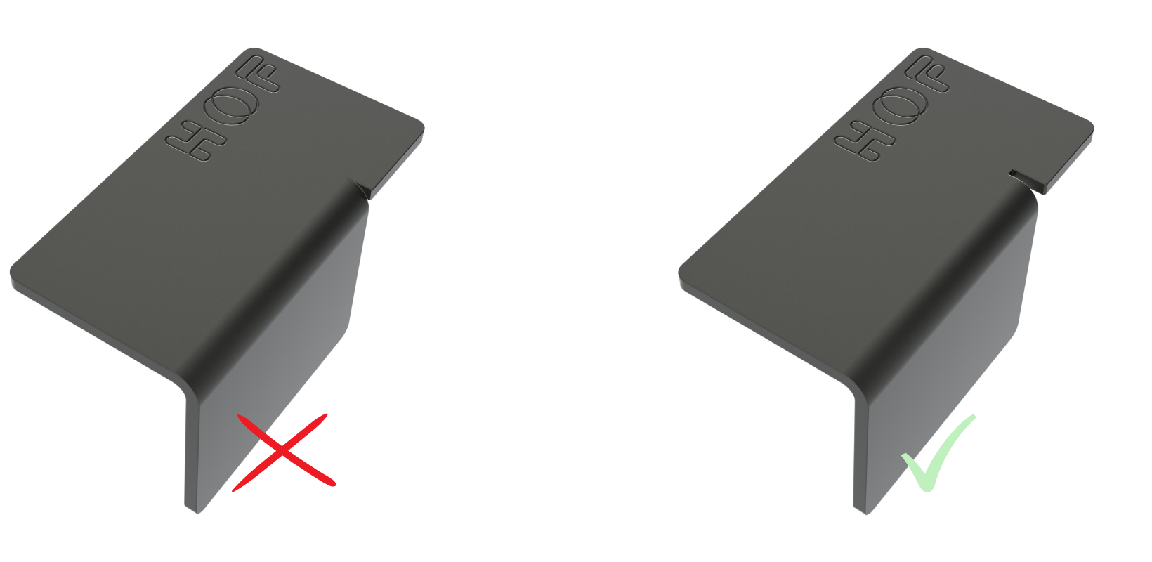 CAD-Simulation eines Bauteils mit einer Biegung, die nicht die komplette Länge des Blechteils verläuft und deren Lösungsvorschlag mit einem integrierten Biegefreischnitt.